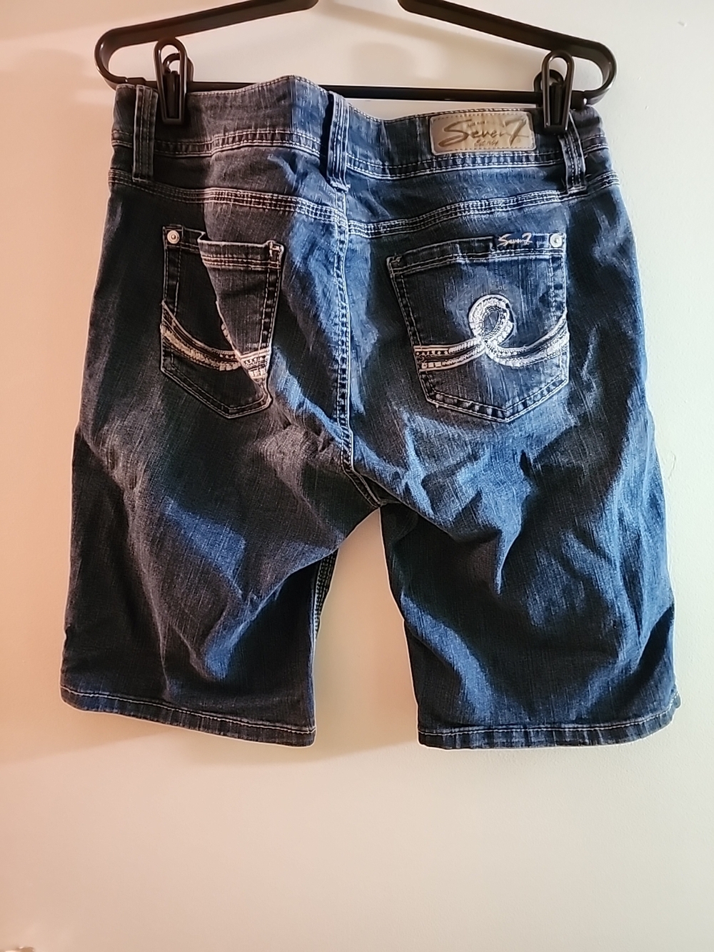 Women's Seven 7 Dark Blue  Bermuda Denim Shorts - Picture 5 of 10